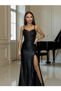 DŁUGA SUKIENKA RYBKA W KOLORZE CZARNYM Z ROZCIĘCIEM NA NOGE. MODEL: PW-9794