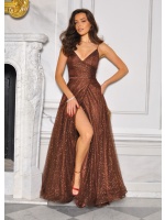 SUKIENKA BRĄZOWA Z TIULEM I ZAKŁADANYM DEKOLTEM V .MODEL: IP-9814