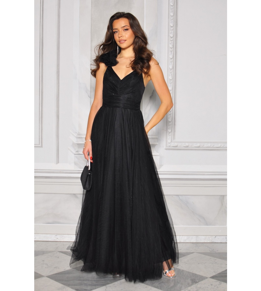 SUKIENKA MAXI TIULOWA JEDNO RAMIĄCZKO CIENKIE NA DRUGIM ZDOBIENIE Z TIULU. MODEL IP-9815