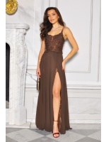 SUKIENKA MAXI Z ODKRYTYMI PLECAMI W KOLORZE BRĄZOWYM. MODEL: IP-9816