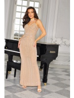 SUKIENKA MAXI BEŻOWA Z PEREŁKAMI PO CAŁEJ DŁUGOŚCI. MODEL: IP-9821