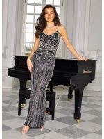 Sukienka maxi czarna z perełkami po całej długości .MODEL: IP-9822