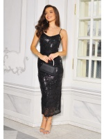 SUKIENKA MIDI W KOLORZE CZARNYM Z PEREŁKAMI I CEKINAMI. MODEL: IP-9821