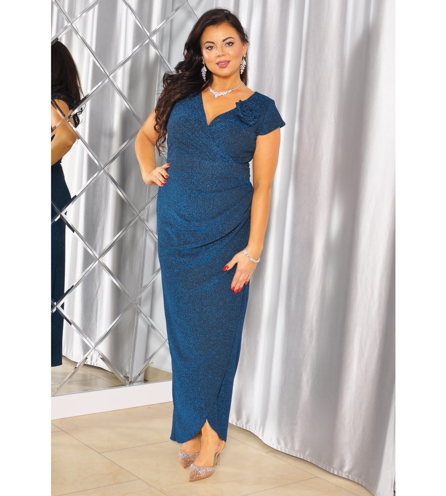 SUKIENKA W KOLORZE NIBIESKO-CZARNYM Z OZDOBNYM KWIATEM W TALI. MODEL:SZ-9834