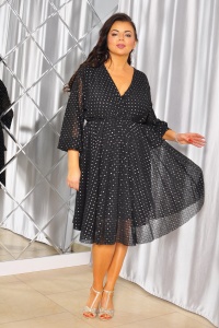 SUKIENKA ROZKLOSZOWANA Z GUMKA W TALI I RĘKAWKIEM W KOLORZE CZARNYM.MODEL: IP-9844