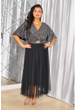 SUKIENKA MIDI Z CEKINOWĄ GÓRĄ I TIULOWYM DOŁEM.MODEL: IP-9853