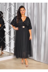 SUKIENKA MIDI Z CEKINOWĄ GÓRĄ I TIULOWYM DOŁEM. MODEL:IP-9854