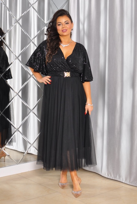 SUKIENKA MIDI Z CEKINOWĄ GÓRĄ I TIULOWYM DOŁEM. MODEL:IP-9854