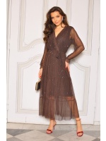 SUKIENKA Z DŁUGIM REKAWEM W KOLORZE BRĄZOWYM O DŁUGOŚCI 7/8. MODEL: IP-9856