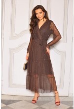 SUKIENKA Z DŁUGIM REKAWEM W KOLORZE BRĄZOWYM O DŁUGOŚCI 7/8. MODEL: IP-9856