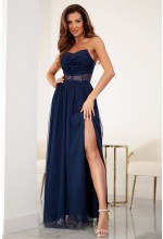 Sukienka Maxi w kolorze granatowym, cekinowym gorsetem i dodatkiem tiulu, oraz tiulowym dołem.MODEL: EB-9865