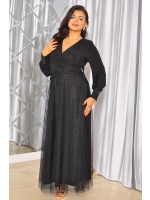 Sukienka maxi pokryta brokatem z długim rękawem w kolorze czarnym. Model : TR-9866