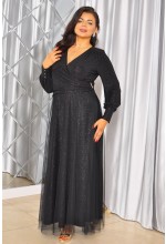 Sukienka maxi pokryta brokatem z długim rękawem w kolorze czarnym. Model : TR-9866