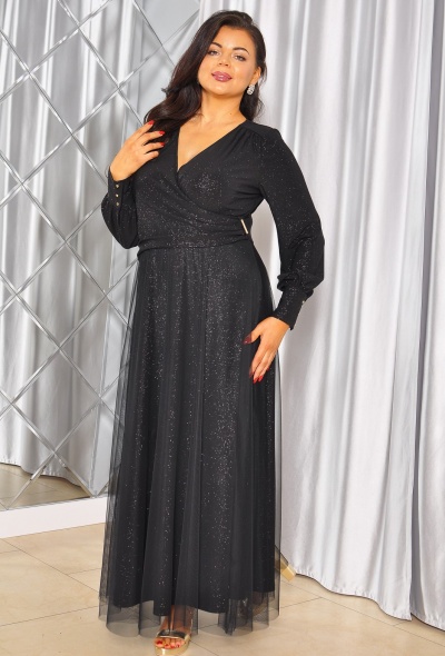 Sukienka maxi pokryta brokatem z długim rękawem w kolorze czarnym. Model : TR-9866