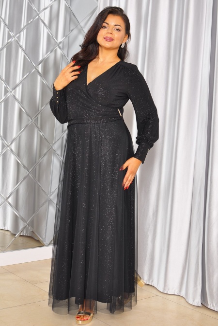 Sukienka maxi pokryta brokatem z długim rękawem w kolorze czarnym. Model : TR-9866