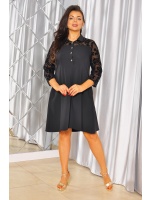 SUKIENKA MIDI Z RĘKAWKIEM DŁUGIM WELUROWY WZÓR, KOŁNIERZYK I ZŁOTE GUZICZKI NA DEKOLCIE. MODEL: TR-9873