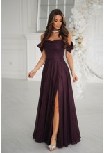 SUKIENKA MAXI W KOLORZE BURGUNDOWYM Z OPADAJĄCYMI RĘKAWKAMI.MODEL: BC-9877