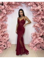 SUKIENKA MAXI W KOLORZE BORDOWYM KORONKOWA. MODEKL: PW-9878