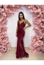 SUKIENKA MAXI W KOLORZE BORDOWYM KORONKOWA. MODEKL: PW-9878