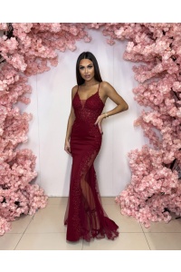 SUKIENKA MAXI W KOLORZE BORDOWYM KORONKOWA. MODEKL: PW-9878