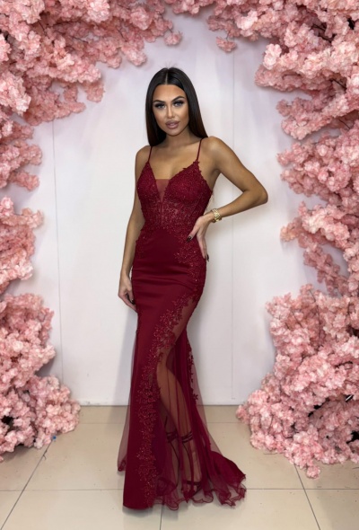 SUKIENKA MAXI W KOLORZE BORDOWYM KORONKOWA. MODEL: PW-9878