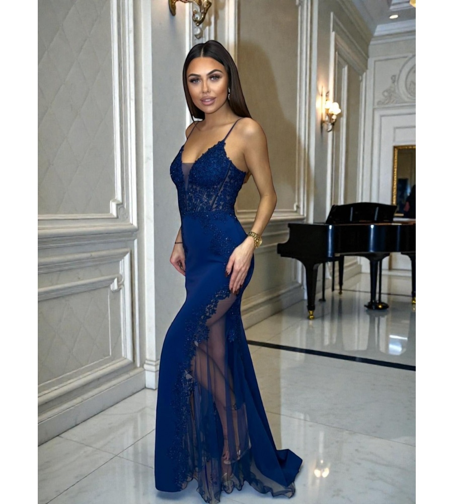 SUKIENKA MAXI W KOLORZE GRANATOWYM KORONKOWA. MODEL: PW-9882