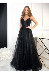 SUKIENKA MAXI W STYLU KSIĘŻNICZKI,ZDOBIONA BOGATO NA GORSECIE W KOLORZE CZARNYM. MODEL: IP-9884